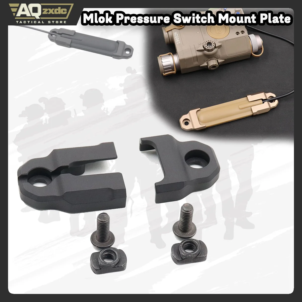 AQzxdc Placa de montaje de interruptor de presión táctica Mlok para montaje de interruptor de cinta remota PEQ 15 de aluminio