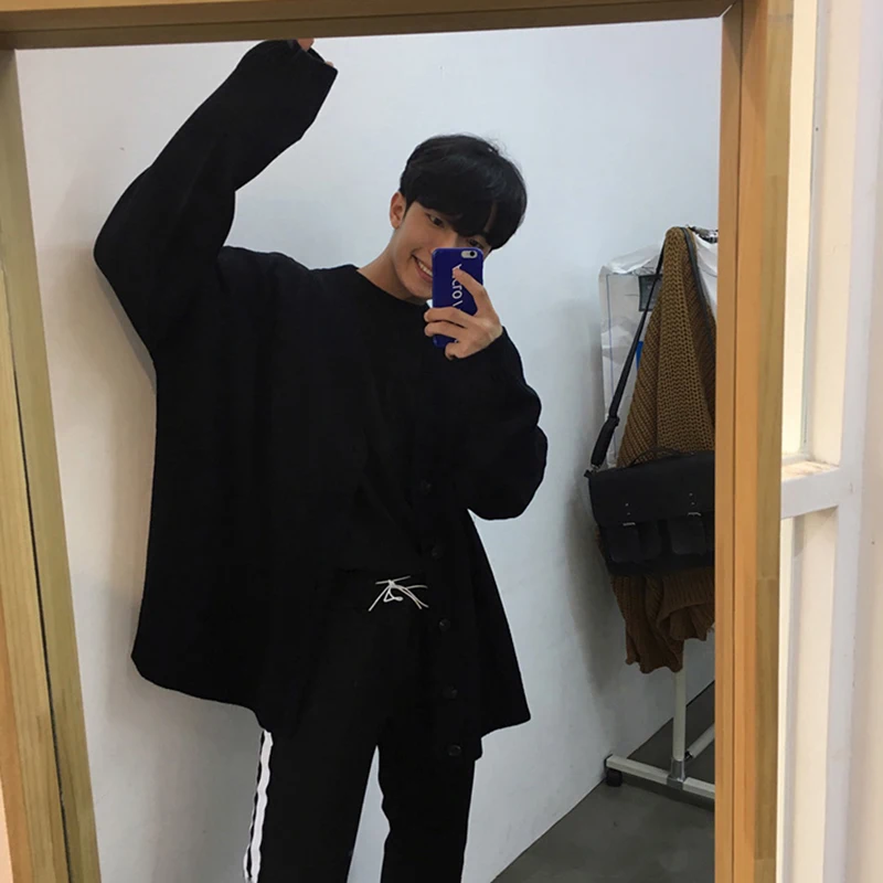 Suéteres de punto para hombre, cárdigan con cuello en V, ropa de un solo pecho, abrigo, chaqueta lisa, suéter de calle alta de otoño - imagen 3