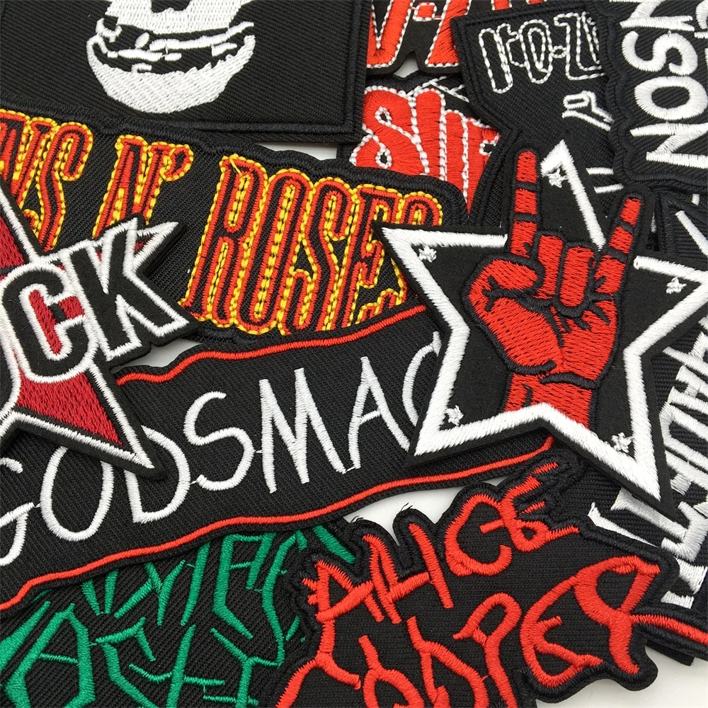 25 unids/lote de parches de banda de Rock para ropa, parches bordados para planchar, música, ropa DIY, pegatinas de rayas, chaqueta de costura - imagen 5