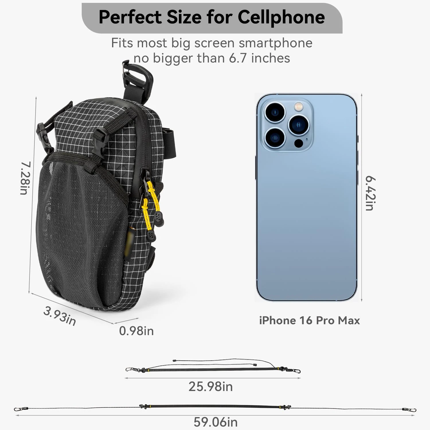 Mochila con correa para el hombro, paquete de correa para teléfono inteligente, mochila impermeable con correa, bolsa de fijación de bolsillo, bolso cruzado pequeño para caminantes - imagen 2