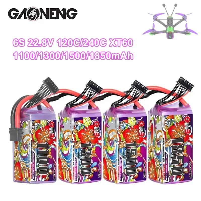 1/2Set GNB 4S 6S 1100/1300/1500/1850mAh 15,2 V 22,8 V 120C con XT60 para Dron FPV helicóptero avión batería Lipo recargable - imagen 2