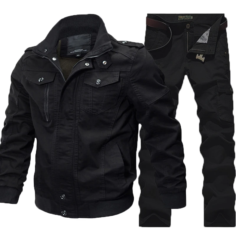 Conjunto táctico militar para hombre, traje informal de algodón de gran tamaño, chaqueta suelta resistente al desgaste, pantalones, 2 piezas, múltiples bolsillos, nuevo - imagen 3