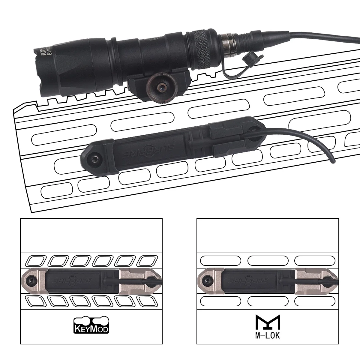 Interruptor de presión táctico, ranura de montaje DBAL PEQ Surefire M600 M300, interruptor de linterna Keymod m-lok Picatinny, accesorios de caza - imagen 2
