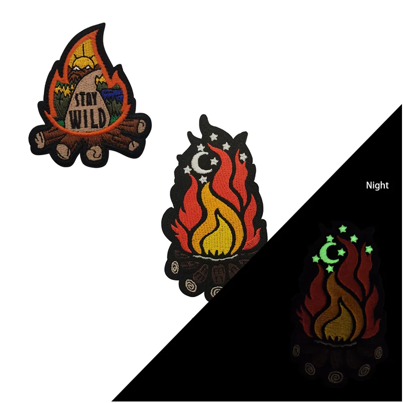 Exquisita llama fuego hoguera bordado pegatina de tela accesorios de ropa DIY gancho bucle mochila accesorios pegatinas - imagen 2