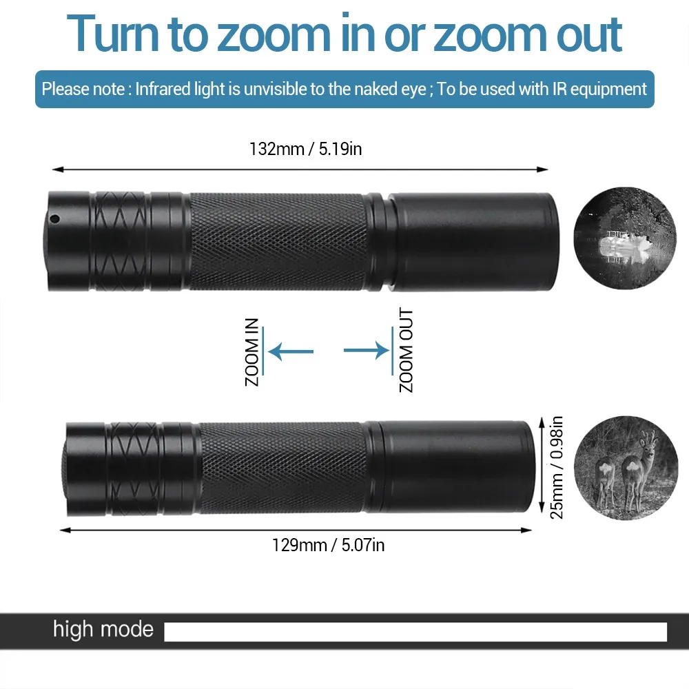 Vcsel-linterna infrarroja de 850nm y 940nm, linterna LED táctica con Enfoque Ajustable, iluminador de caza, armas de luz Ir, linternas para pistola - imagen 4