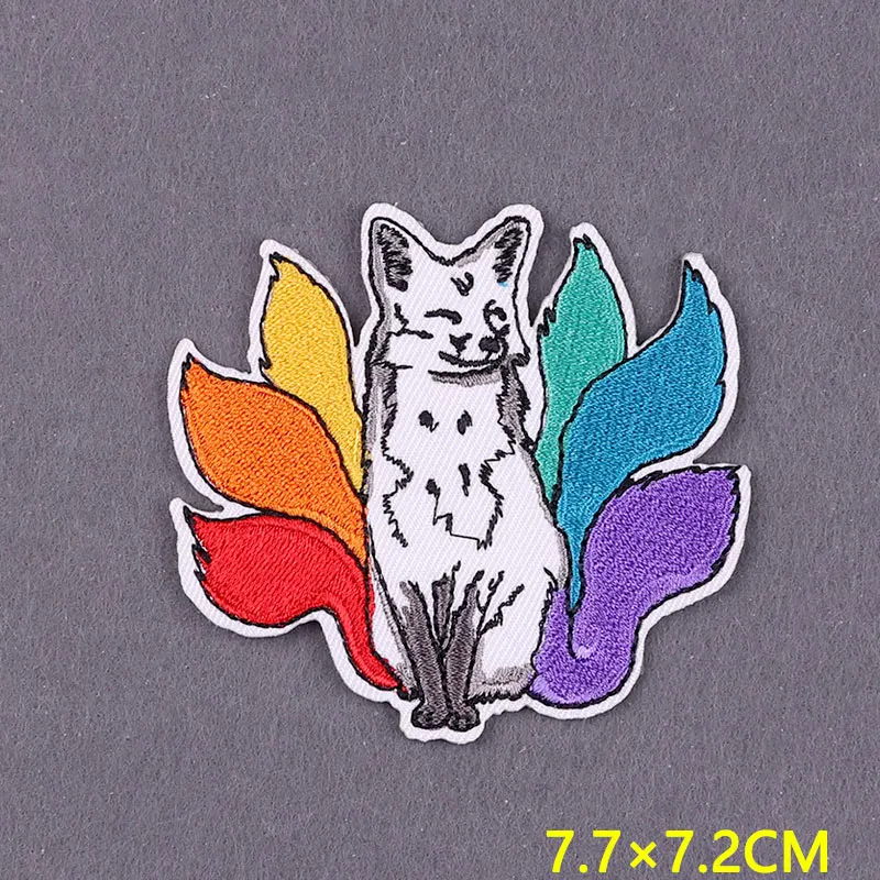 Parches bordados de dibujos animados para ropa, parche de zorro de Anime a rayas, parches para planchar para ropa, insignias de animales DIY en decoración para mochila - imagen 5