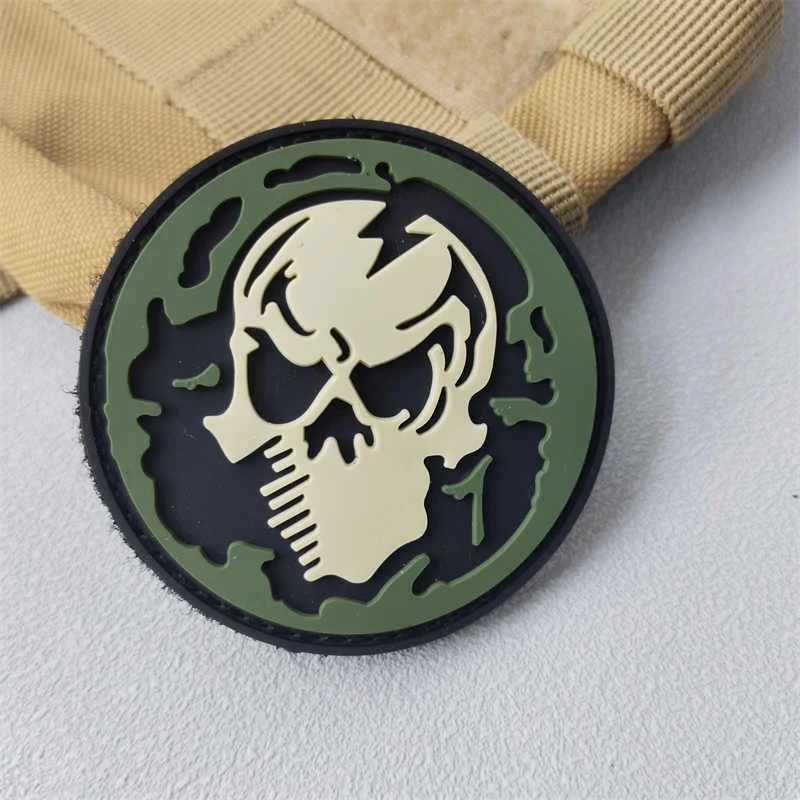 Parche de PVC 3D con calavera, gancho y bucle, insignia de moral táctica militar, mochila, accesorios decorativos, parches adhesivos para ropa
