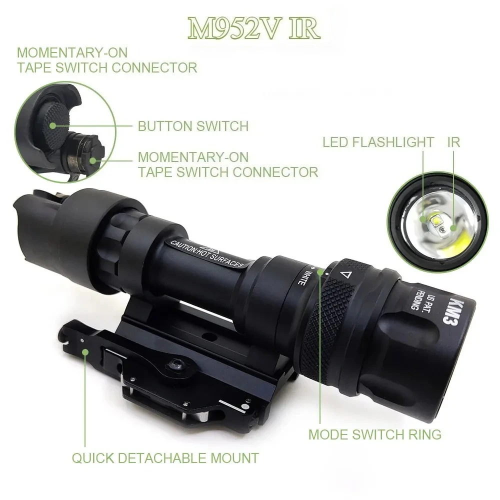 SOTAC-GEAR-linterna táctica M952V IR/LED, luz de explorador de caza con doble salida, con montaje QD, compatible con riel Picatinny de 20mm - imagen 3