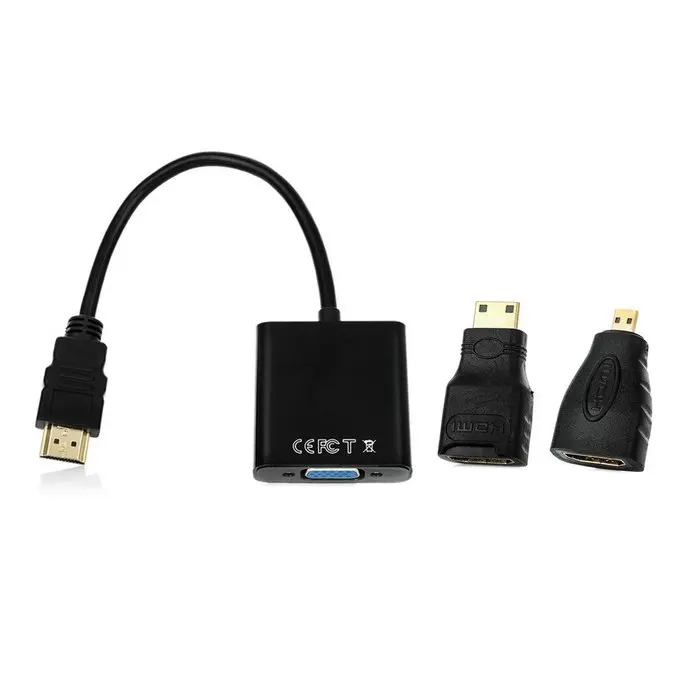 CY-fuente HDTV de Color negro a VGA, Cable de salida hembra con Micro y Mini adaptador para proyector, Monitor, PC, portátil - imagen 2