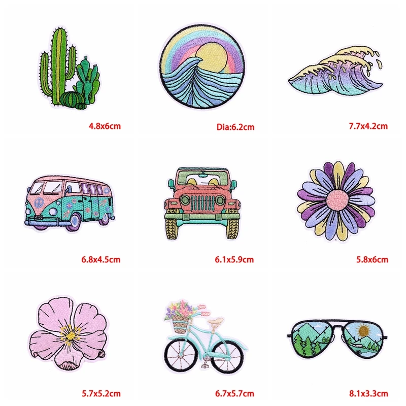 Parches bordados de dibujos animados para planchar en la ropa, pegatinas de letras, flores de gato arcoíris, bricolaje, 10 unids/lote - imagen 2