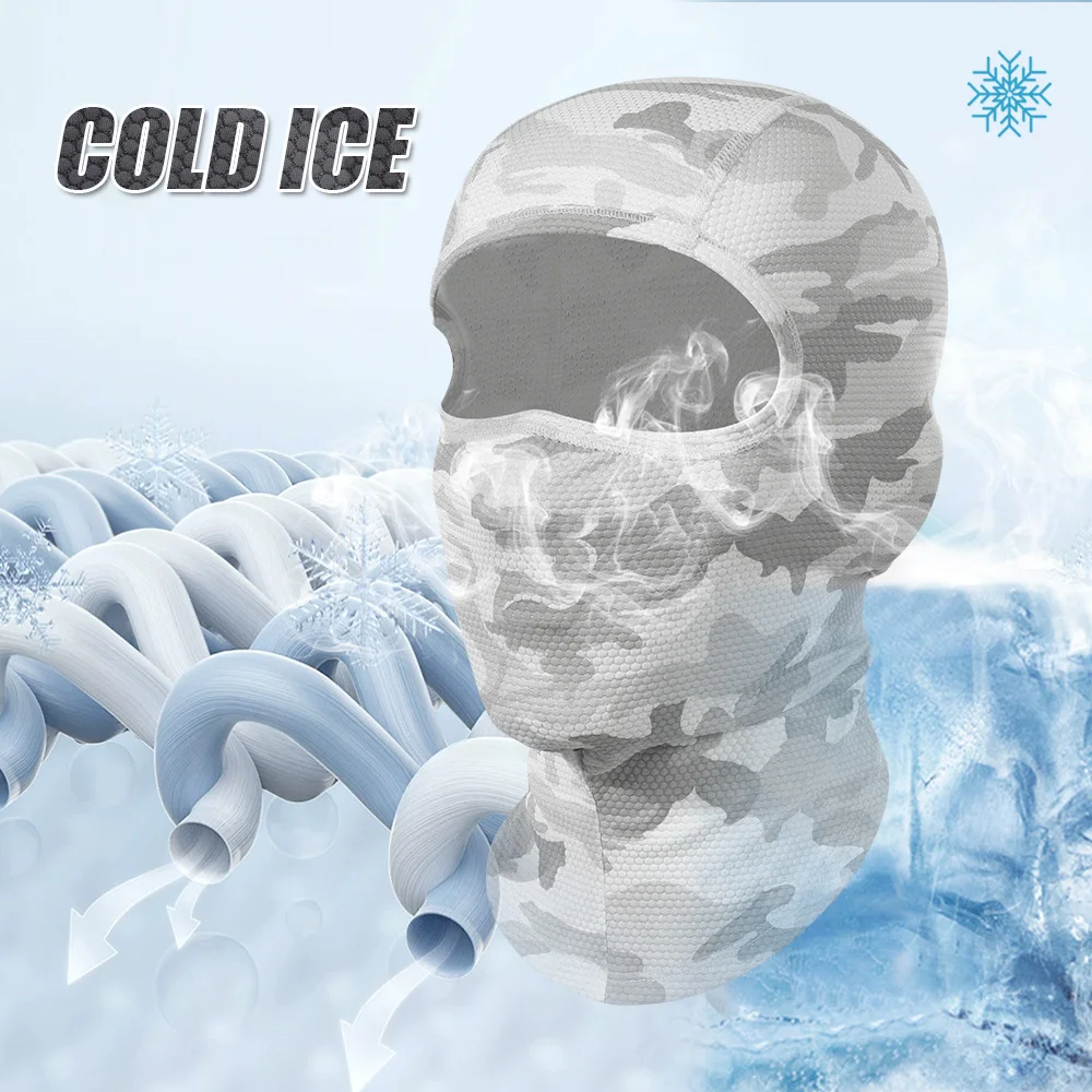 Pasamontañas de camuflaje, bufanda facial fresca con hielo, protección UV, máscara facial completa transpirable para senderismo, correr, acampar, deportes al aire libre - imagen 3