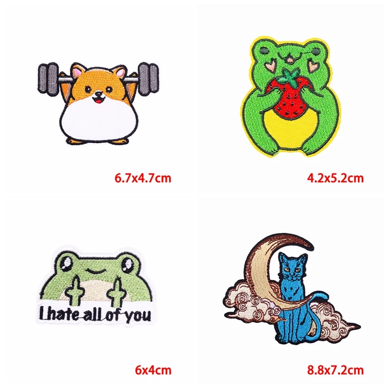 5 unids/lote Corgi gato Rana parches bordados parche de animales de dibujos animados parches para planchar para ropa parches termoadhesivos chaqueta DIY - imagen 4