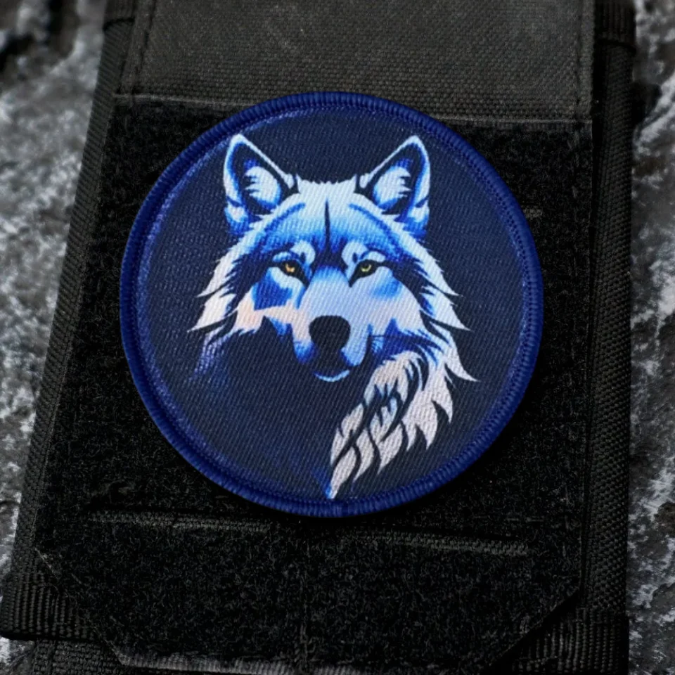 Parche estampado de moral táctica de lobo azul, parche de gancho y bucle, insignia del ejército militar, brazalete, pegatinas para mochila - imagen 4