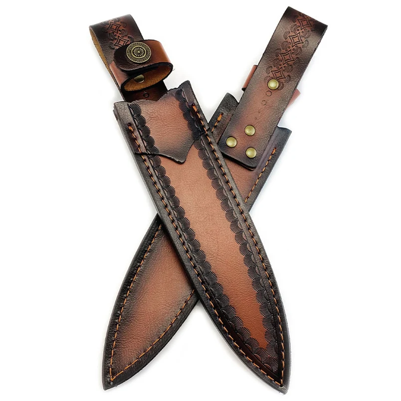Con hebilla de latón, primera capa de Material de cuero de vaca, funda para cuchillo recto para exteriores, funda de hoja fija - imagen 4