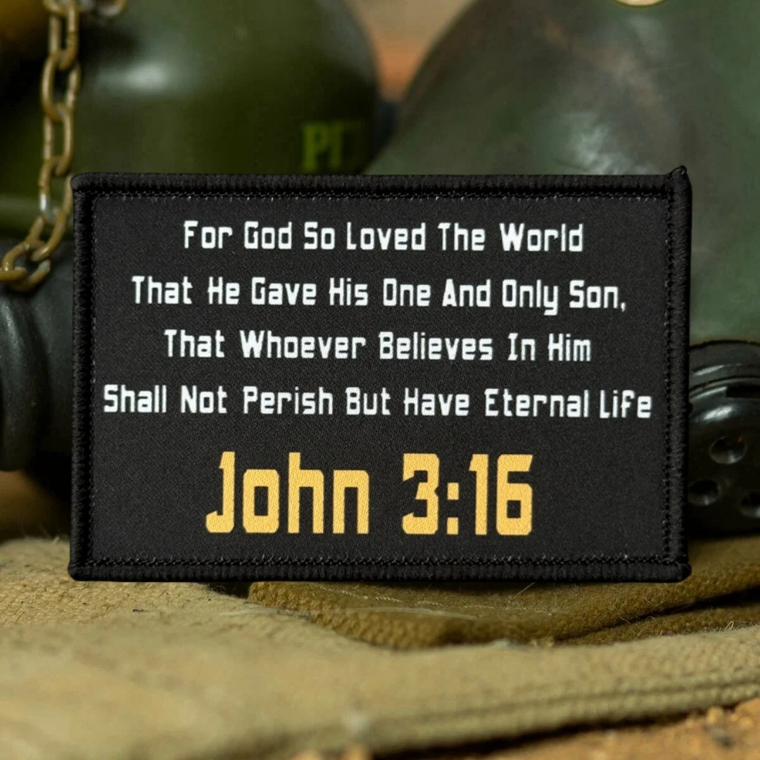 Parche táctico de moral John 3:16, parches de gancho impresos con escritura de la Biblia cristiana para ropa, pegatina para mochila militar táctica - imagen 4