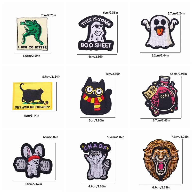 10 Uds. Parche bordado de gato, León, Rana, parches para planchar para ropa DIY, parches bordados de animales de dibujos animados para ropa, insignias para coser - imagen 4