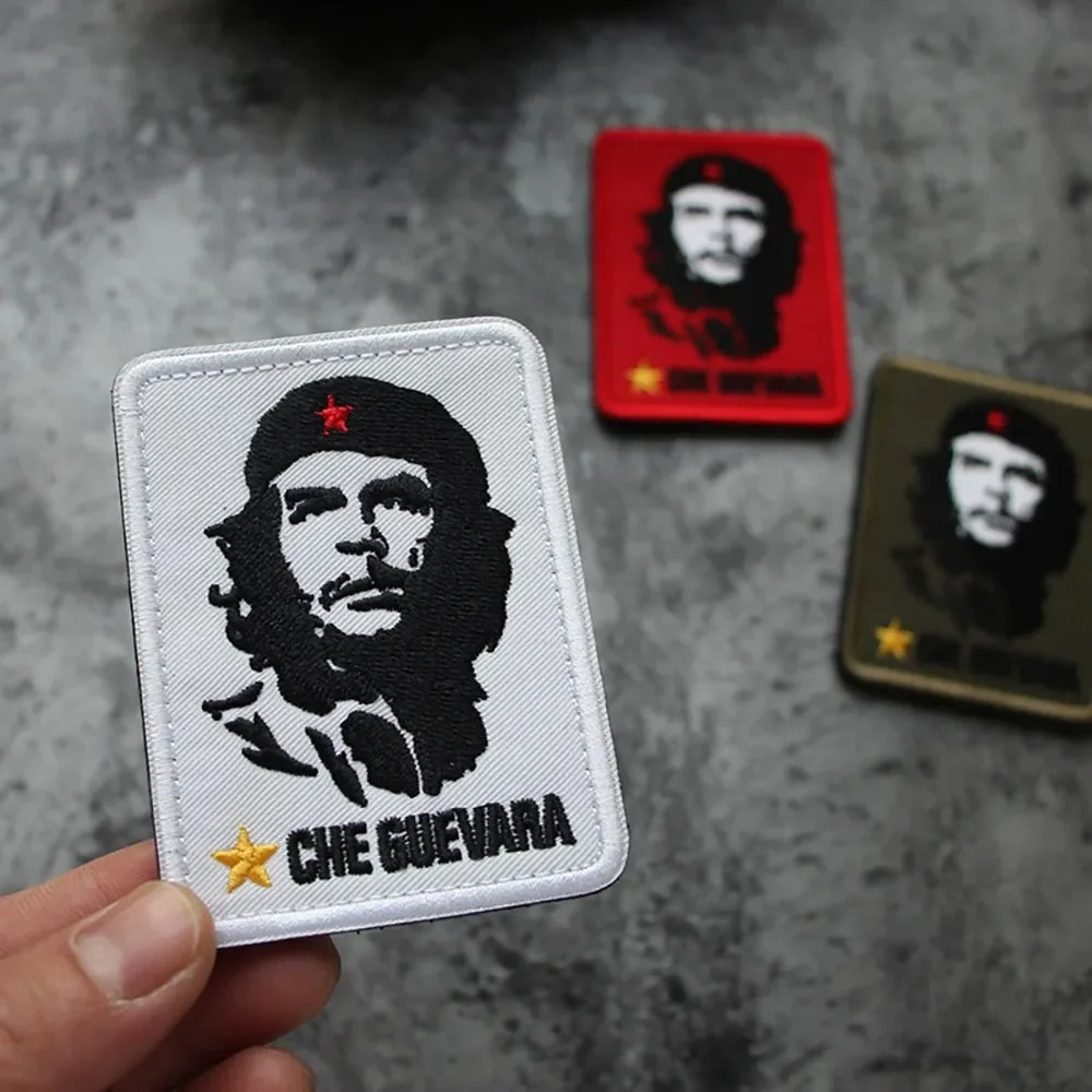 Parches bordados de cabeza de personaje de Che Guevara, insignia de moral de líder espiritual, brazalete para exteriores, insignias de bucle de gancho - imagen 3