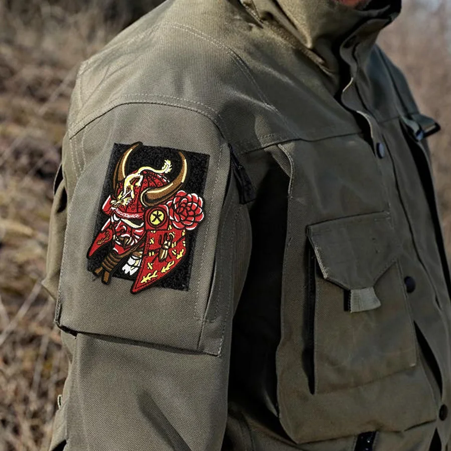 Parche táctico para casco samurái de demonio rojo, brazalete con gancho y bucle bordado, insignia de moral militar, pegatinas para mochila - imagen 4