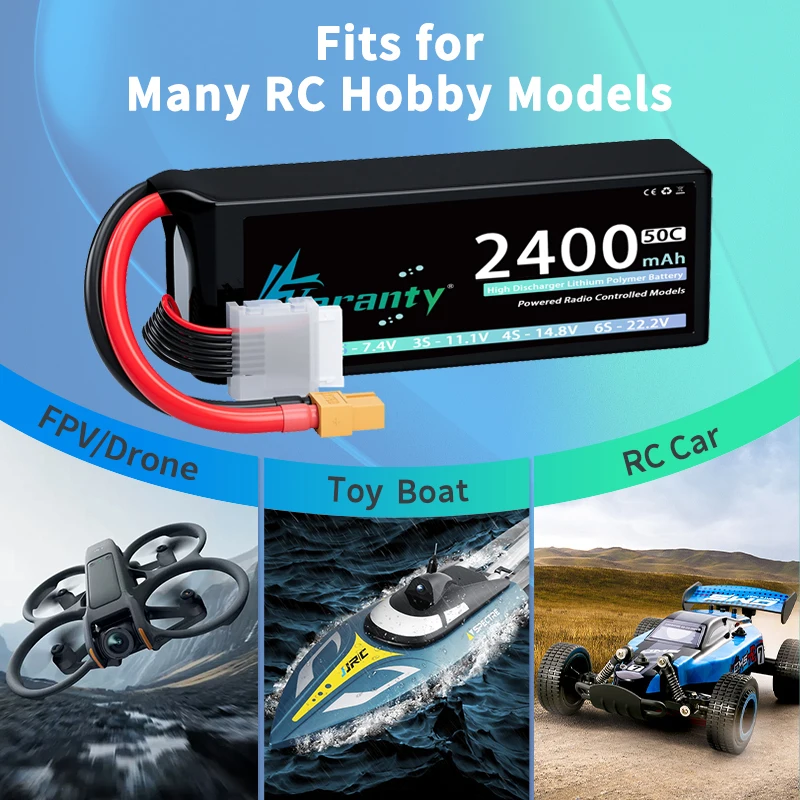 Teranty 6S 2400mAh Lipo Batería 22.2V 50C/100C con T XT60 Plug Softtcase para FPV Drone RC Helicóptero Avión RC Batería - imagen 2