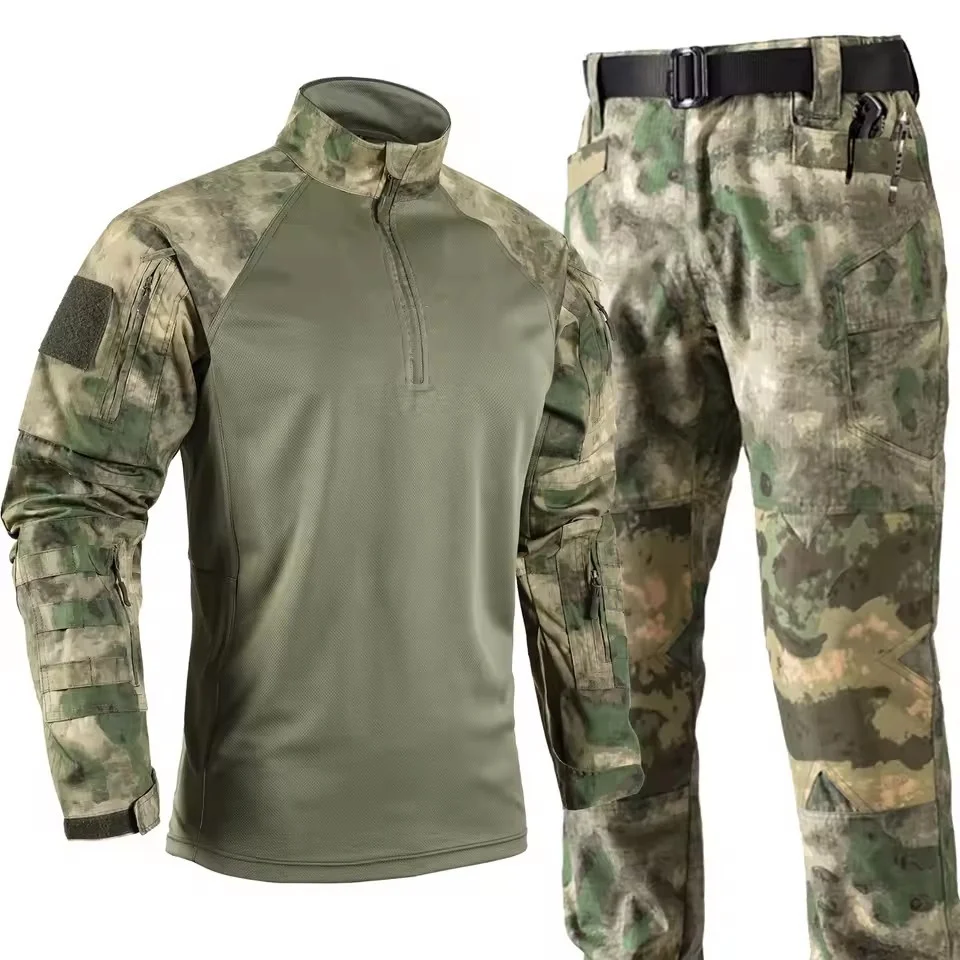 Nuevos conjuntos tácticos para hombre, camisetas de entrenamiento transpirables de secado rápido + pantalones Cargo resistentes al desgaste con múltiples bolsillos, trajes de 2 uds. - imagen 3
