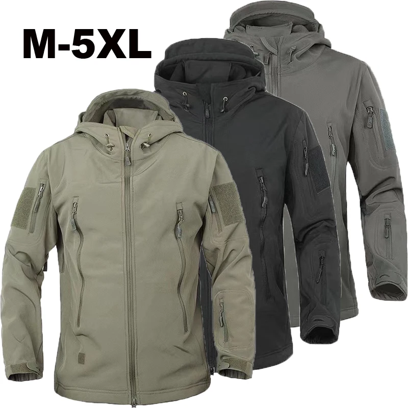 Chaquetas SoftShell de invierno para hombre, pantalones tácticos para acampar, senderismo, caza, pesca, abrigos con capucha de lana, pantalones Cargo para exteriores S-5XL - imagen 2