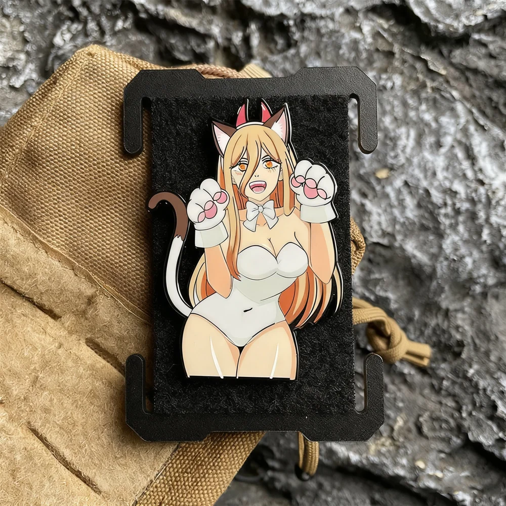 Parche de Metal de Anime Power Cat, insignia de motosierra para hombre Pava, insignia de chica bonita para mochila y ropa, Base extendida decorativa - imagen 2