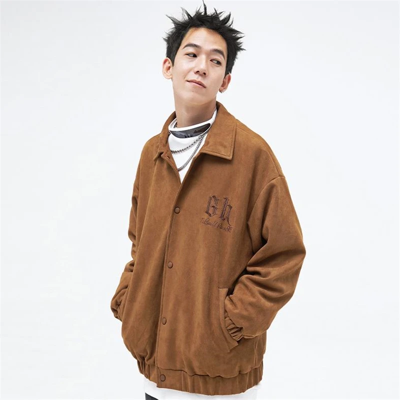 Abrigo de entrenador de gamuza sintética para hombre y mujer, chaqueta de un solo pecho, chaqueta de lana de invierno, chaqueta de béisbol informal, ropa de calle Hip Hop - imagen 5