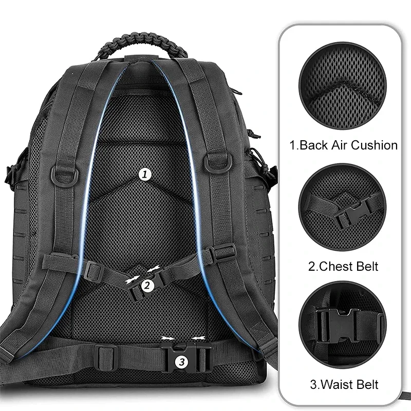 Tac mochila 3P para hombre, accesorios de caza y trabajo, bolsa de asalto Molle para acampar, utilidad EDC, bolsa para exteriores, 45l - imagen 3