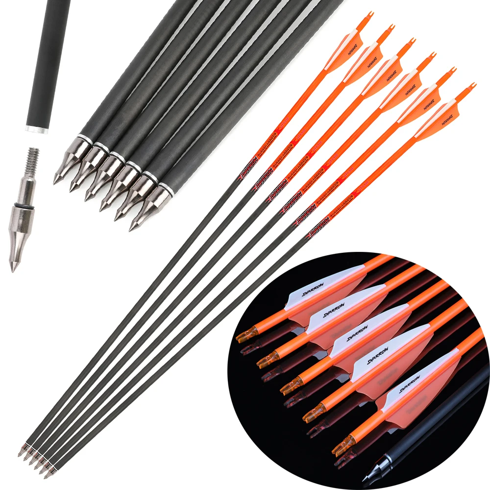 Flecha de carbono puro 24T +/-.006 Spine300 ID 6,2mm OD 7,2mm 3 pulgadas paletas de goma tiro con arco caza para accesorios de tiro con arco