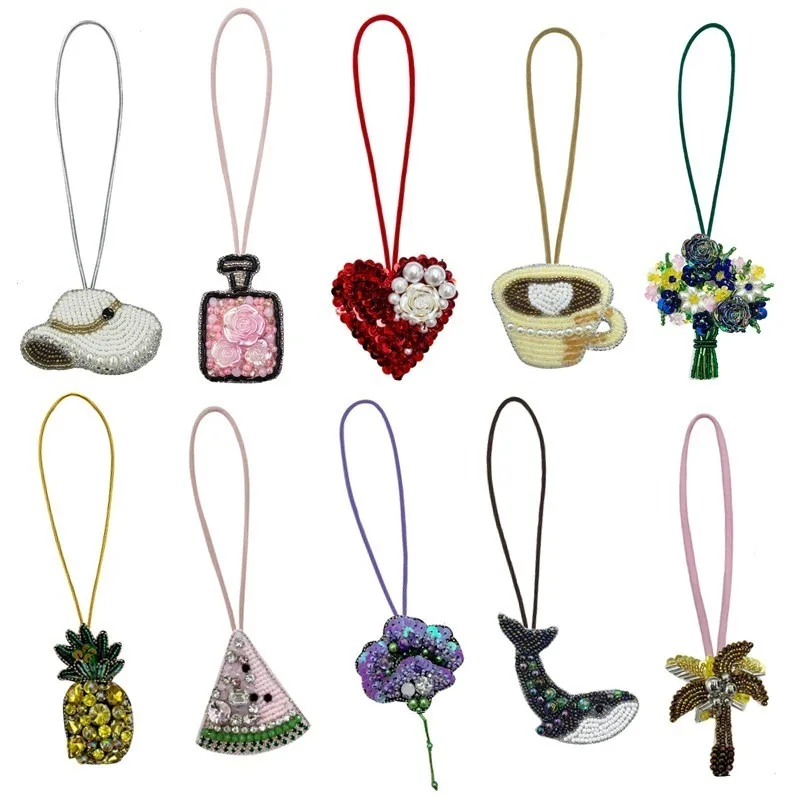 Parches de cuerda colgante de frutas, flores y árboles de coco con cuentas de diamantes de imitación 3D, parche de cordón para bolsa de cristal, parche de aplique de cuentas - imagen 2