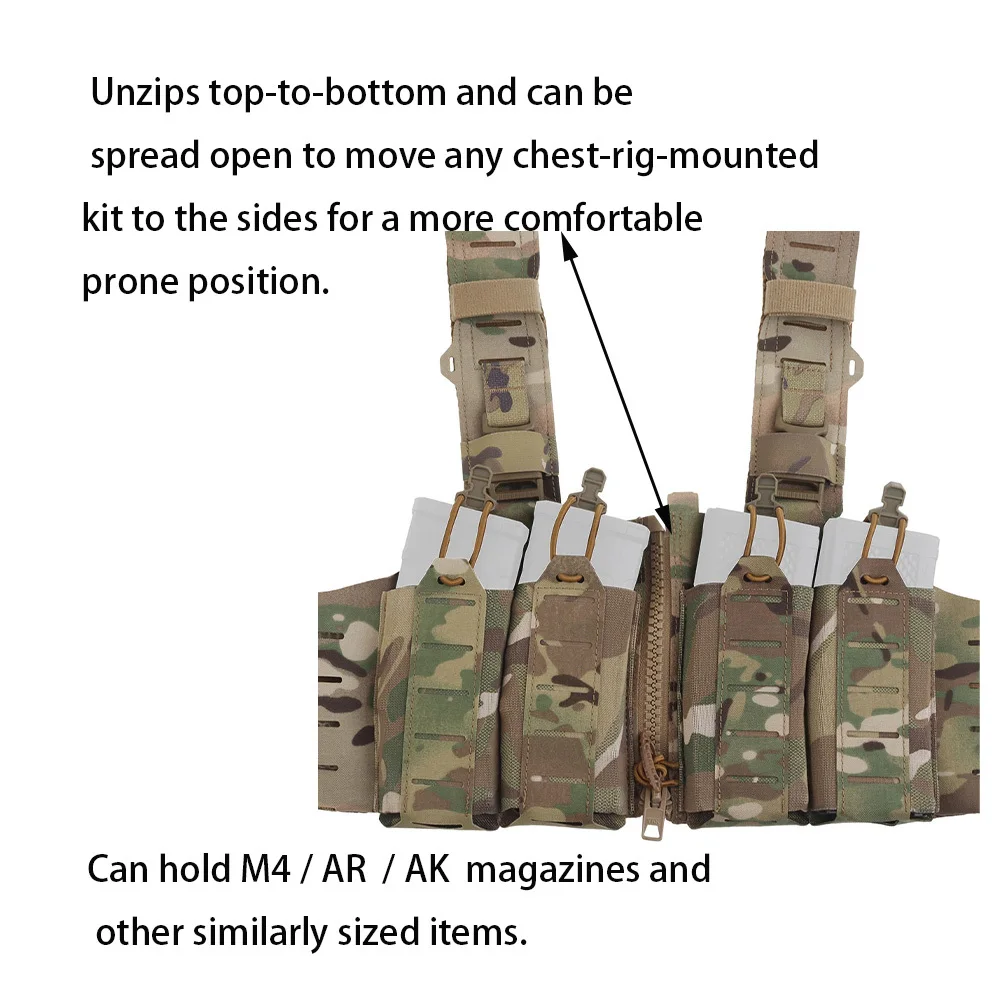 Aparejo de pecho táctico con cierre de cremallera, ligero Molle M4 AR SR25 AK SCAR-H, soporte para revistas, correas de hombro acolchadas para caza - imagen 4