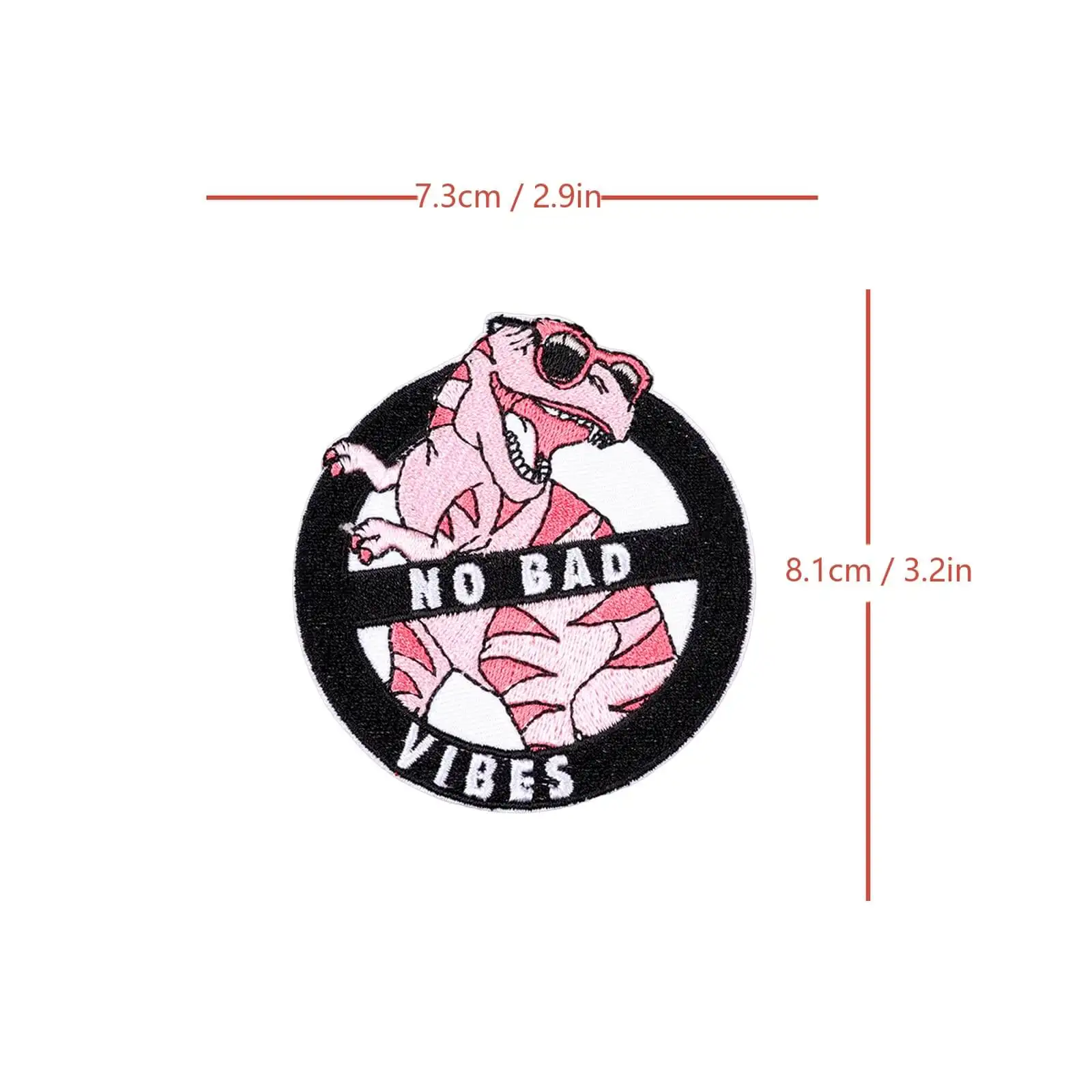No Bad Vibes Funny Pink Dinosaur Patch, insignia de parche con apliques para planchar/coser bordada para ropa, chaquetas, mochilas, bolsos - imagen 5