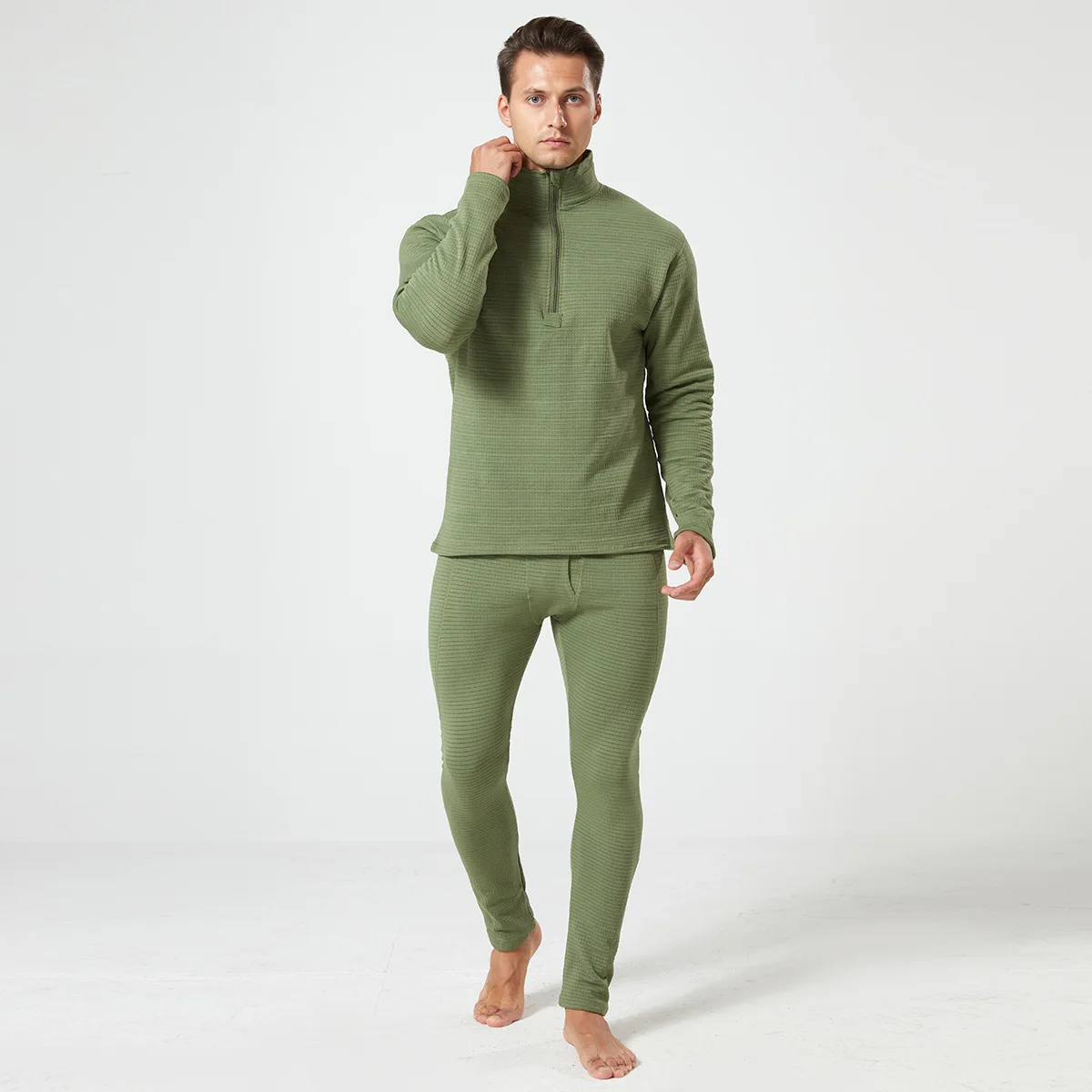 Ropa interior térmica de invierno para hombre, conjunto deportivo táctico para exteriores, con cuello levantado, forro polar, Calzoncillos largos, traje militar de Fitness - imagen 4