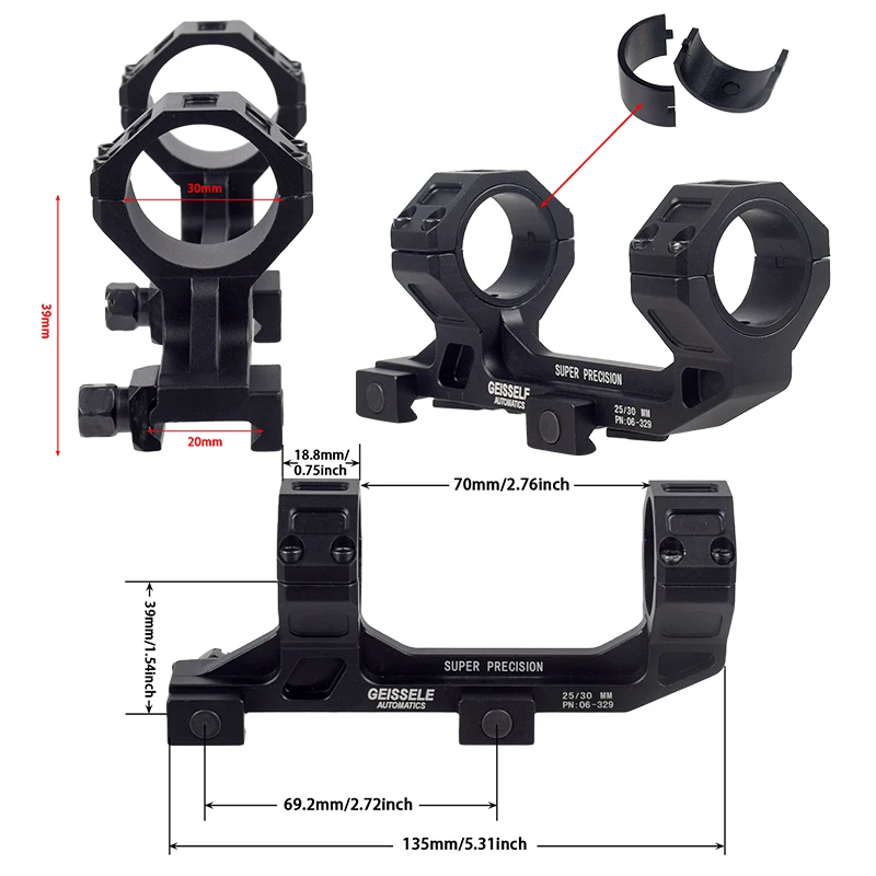 Mira telescópica ajustable con resorte de 11/20mm, riel de cola de milano, anillos de alcance para Rifle de 25,4/30mm, soporte de retroceso cero para riel Picatinny - imagen 5