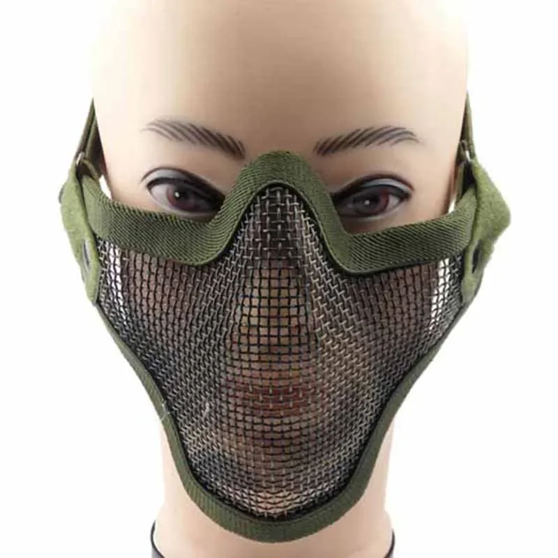 Máscara protectora de media cara de malla metálica de acero táctico, malla de Paintball, protección de camuflaje para caza Airsoft - imagen 2