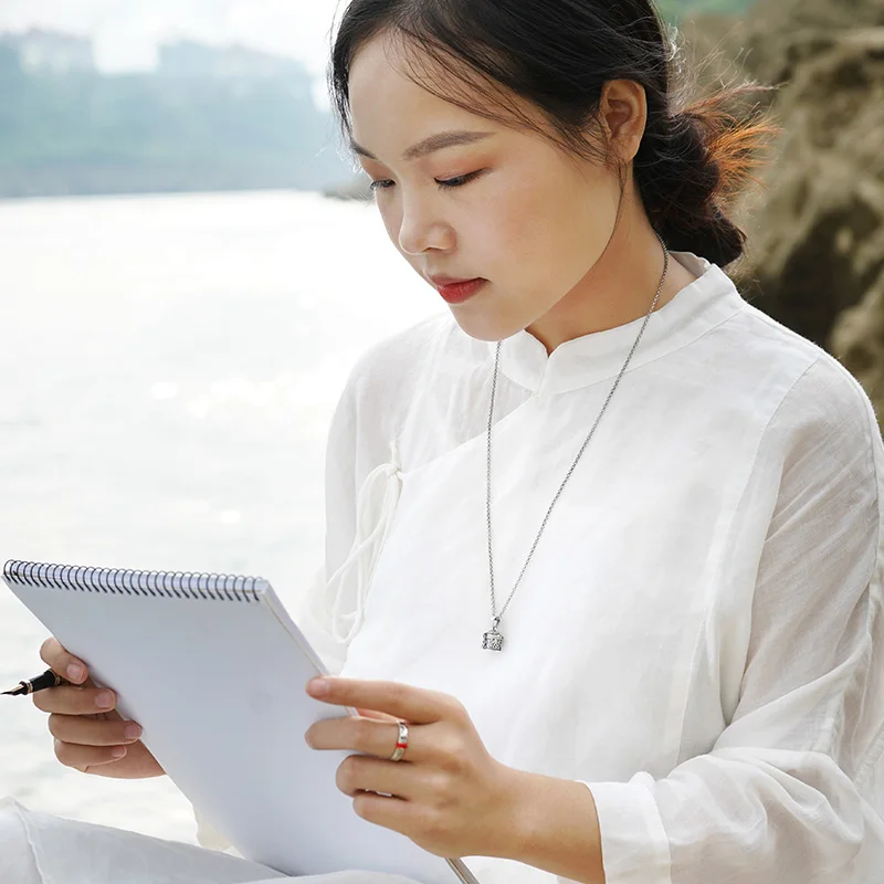 Colgante de caja sellada que se puede abrir, colgante de plata de ley S925 Vintage, collar de pareja Unisex - imagen 4