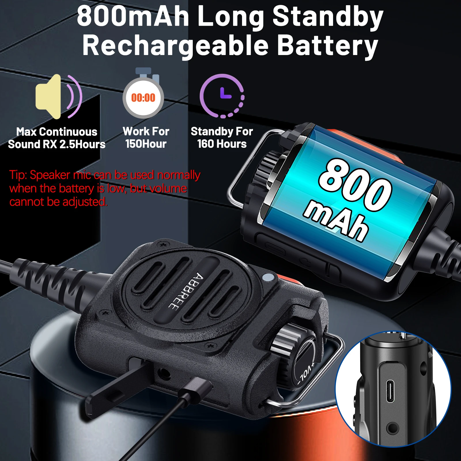 ABBREE AR-158 Walkie Talkie recargable micrófono altavoz volumen ajustable para Baofeng UV5R MINI Quansheng UV K5 UV-K1 - imagen 4