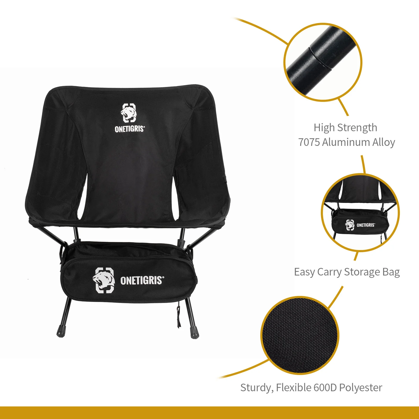 OneTigris sillas ultraligeras para acampar, silla plegable portátil para viajes, senderismo, pesca, barbacoa, fiestas, jardinería, uso interior - imagen 5