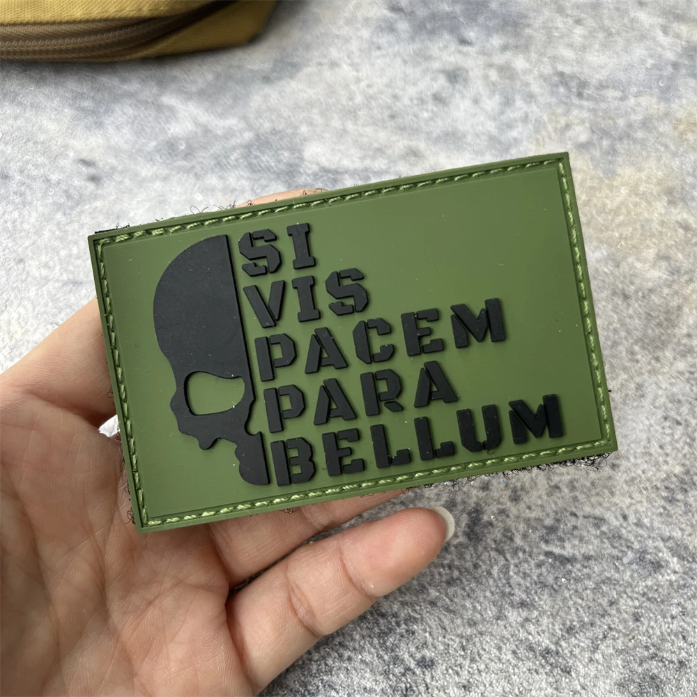 Parche de gancho y bucle de PVC "PACEM AND BELLUM", emblema de calavera táctica, insignia de moral militar, brazalete, ropa, pegatinas para mochila