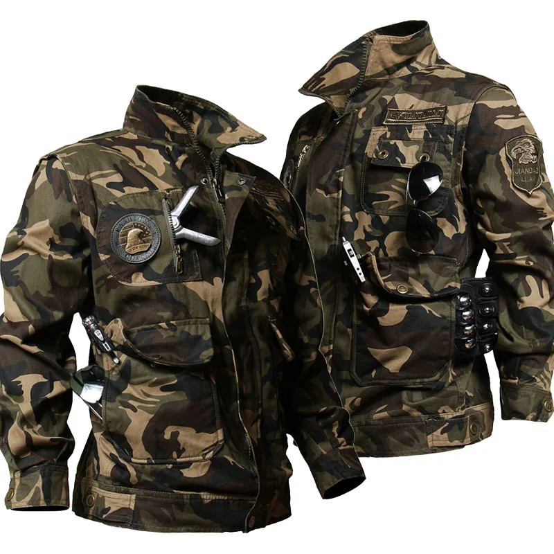 Conjuntos de camuflaje al aire libre para hombre, chaquetas Ripstop resistentes al desgaste, Pantalones rectos multibolsillos, trajes de 2 piezas, conjunto de entrenamiento de primavera y otoño - imagen 3