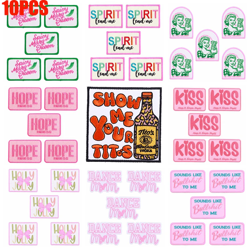 10 unids/set de parches bordados con eslogan de letras, parche de dibujos animados, parches para planchar para ropa, mochila, sombreros, chaquetas, pegatinas para coser, insignias - imagen 2