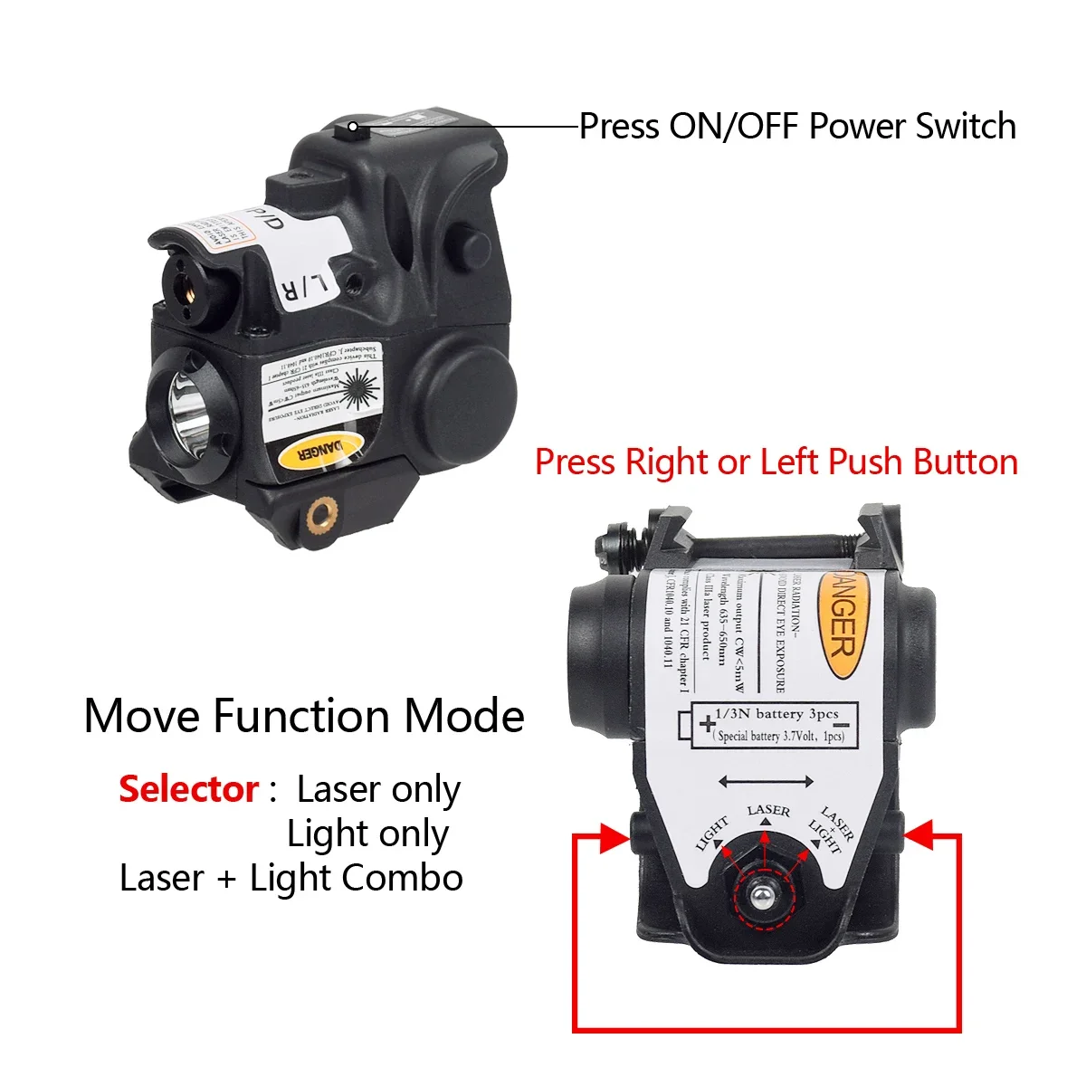 LS-CL1 táctico armas luz LED rojo verde IR mira láser pistola compatible con Taurus G2 G2C G3 TH9 9x19mm TS9 G17 G19 batería - imagen 4