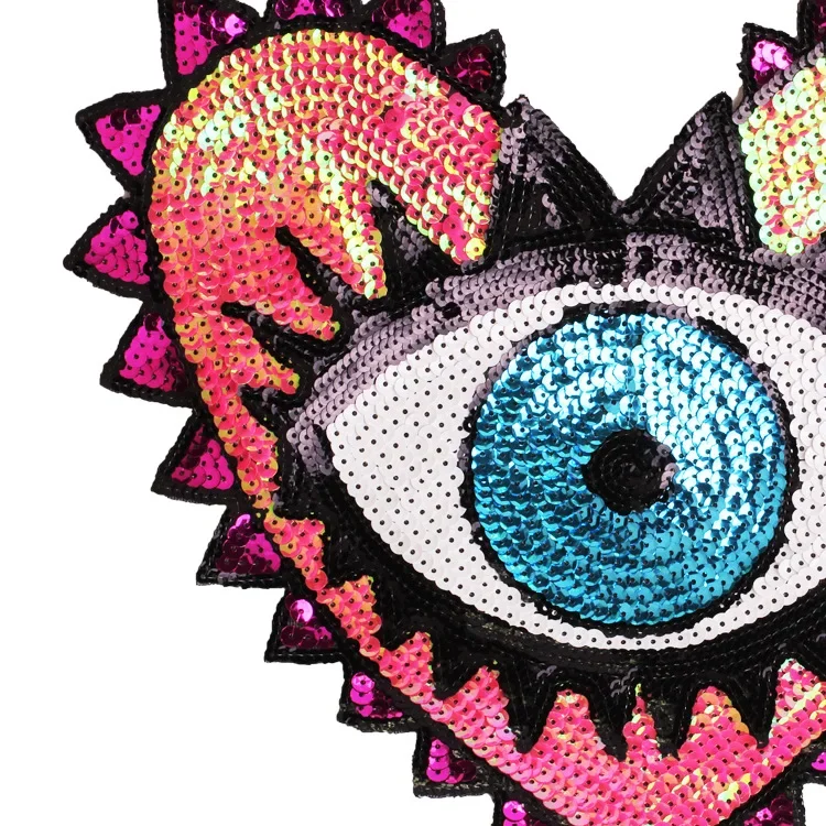 Parches de lentejuelas grandes con bordado de ojo de corazón, insignias termoadhesivas para planchar, adornos de mezclilla - imagen 4