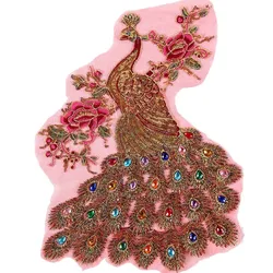 Parche de lentejuelas pavo plumas strass arcoíris encaje bordado