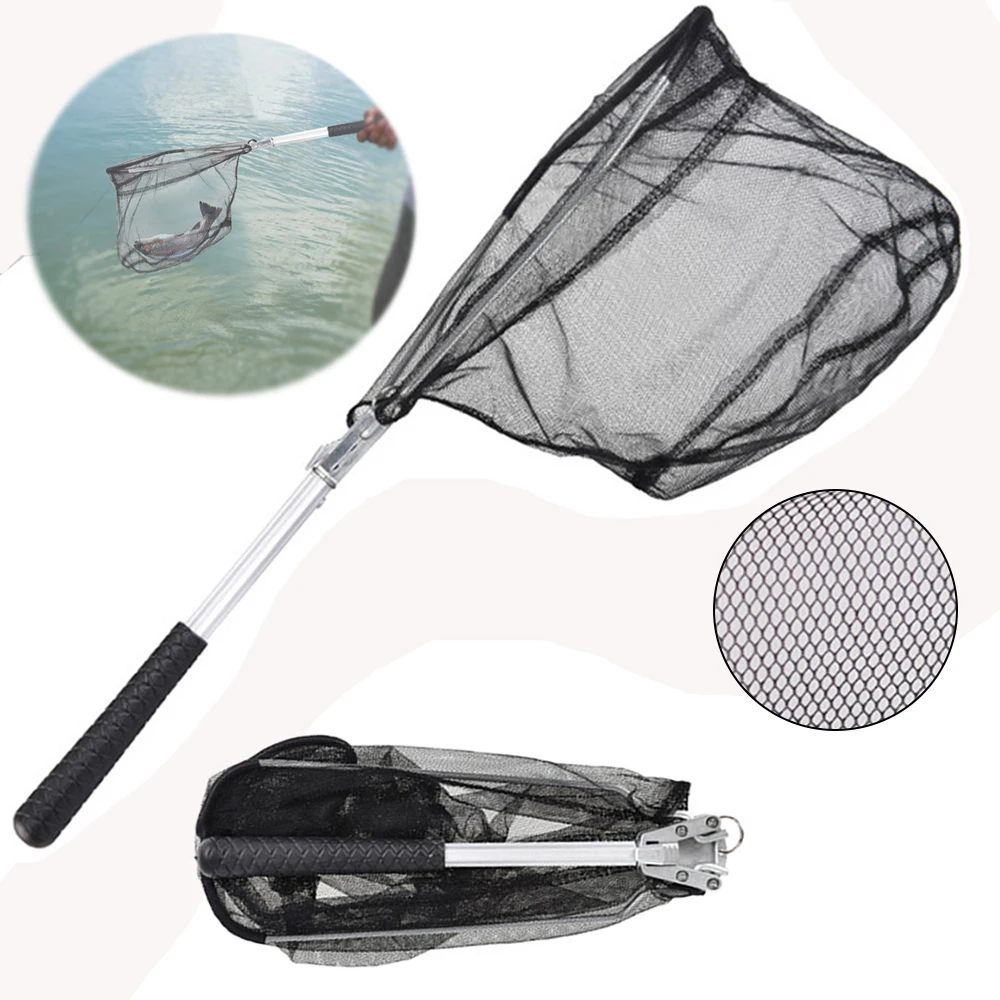 Red de pesca con mosca plegable, red de pesca flotante telescópica para agua salada, aparejos de pesca de carpa de agua dulce, malla de mar