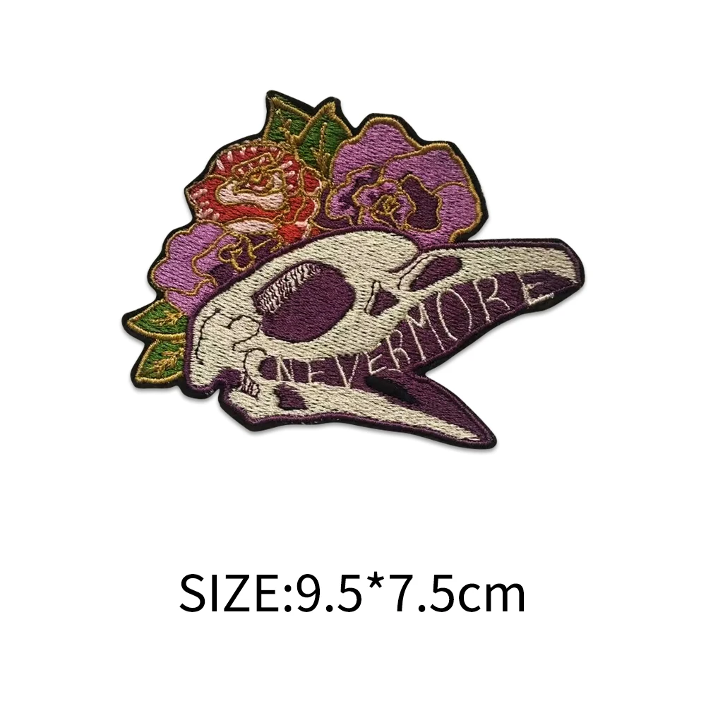 Nunca más parches bordados de calavera con flores, insignia para planchar, parches bordados para ropa, sudaderas, mochila, chaquetas, balancín - imagen 2