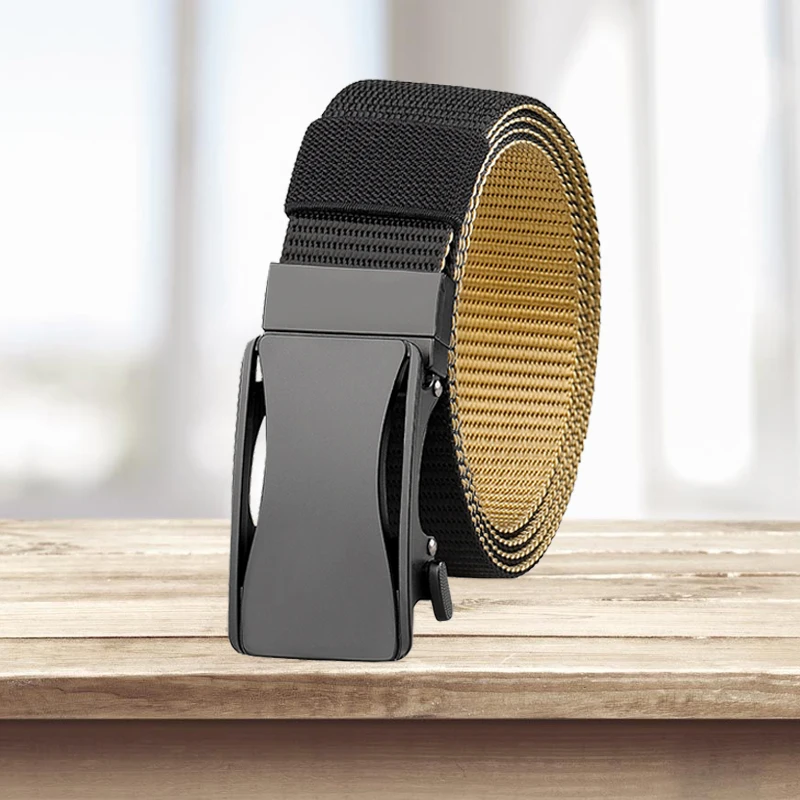 Cinturón tejido de nailon con hebilla giratoria para hombre, cinturón informal que combina con todo, hebilla de aleación, cinturón de lona de dos tonos, nuevo estilo - imagen 2