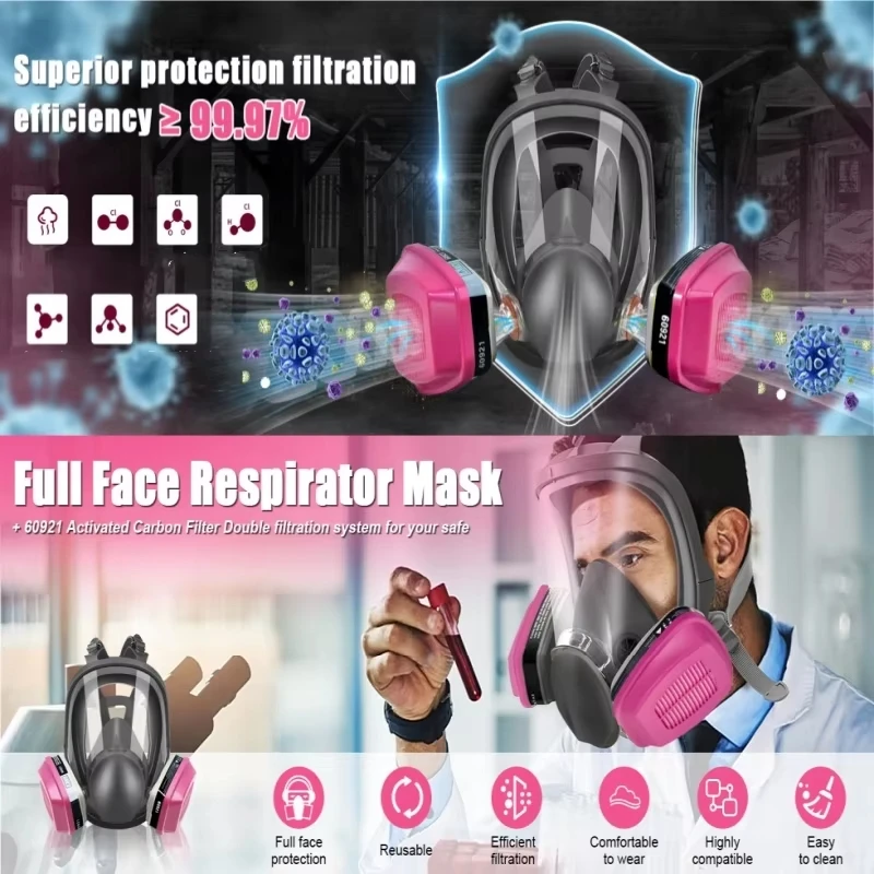 Mascarilla respiratoria full face con filtros antiniebla pintura spray - imagen 5