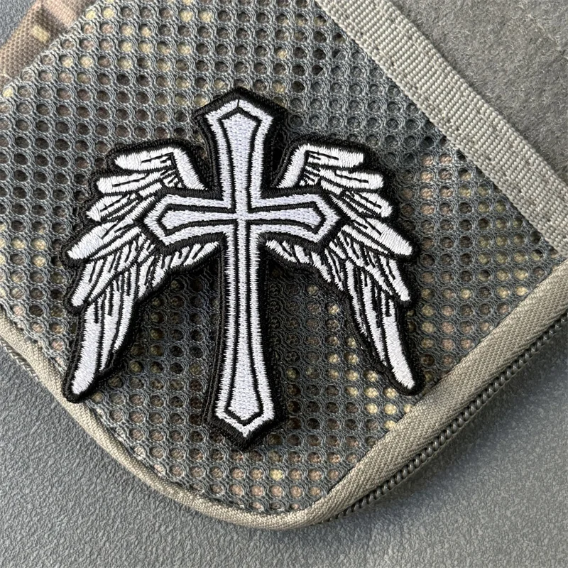 Parche "Cruz con alas", insignia de moral táctica, gancho bordado y bucle, mochila, ropa, accesorios decorativos, pegatina, brazalete - imagen 5