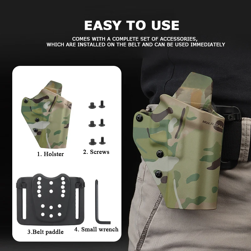 KYDEX-funda táctica para caza, funda para pistola GL17 19 19X 45, funda para pistola con cinturón, funda para pistola derecha de extracción rápida - imagen 2